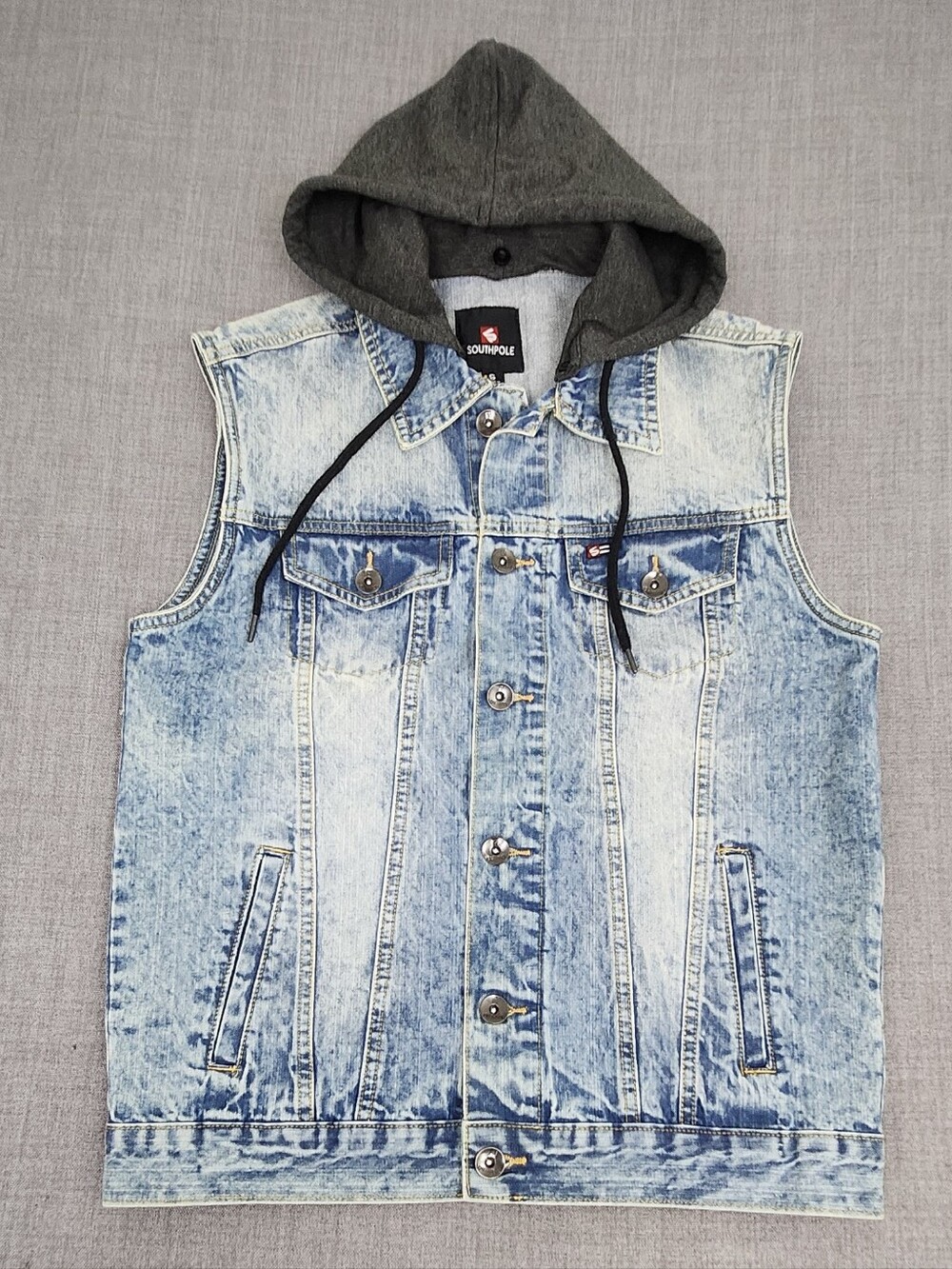 South Pole Button Down Acid Wash 100% Cotton Denim Vest.  Small